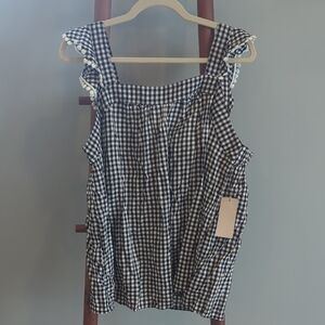 Elle Black and White Checkered Blouse